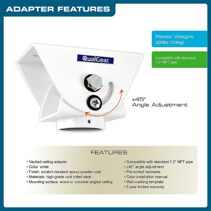 QualGear Pro-AV QG-KIT-VA-3IN-W Projector Mount Kit Accessory Vaulted Ceiling Adapter, 3" 1.5", White - Image 5